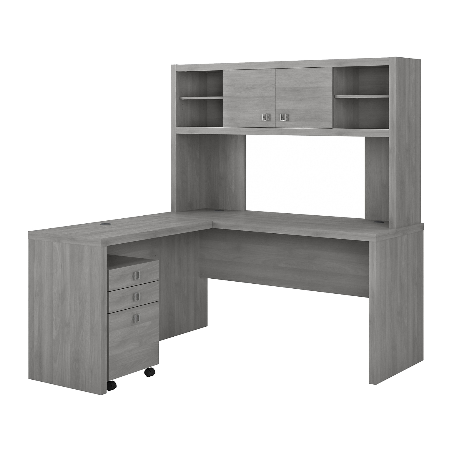 Bush Business Furniture Echo 60W L Shaped Desk with Hutch and Mobile File Cabinet, Modern Gray (ECH009MG)