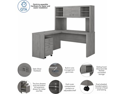 Bush Business Furniture Echo 60"W L Shaped Desk with Hutch and Mobile File Cabinet, Modern Gray (ECH009MG)