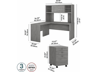 Bush Business Furniture Echo 60"W L Shaped Desk with Hutch and Mobile File Cabinet, Modern Gray (ECH009MG)