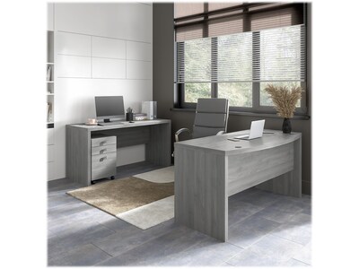 Bush Business Furniture Echo 60W Bow Front Desk and Credenza with Mobile File Cabinet, Modern Gray