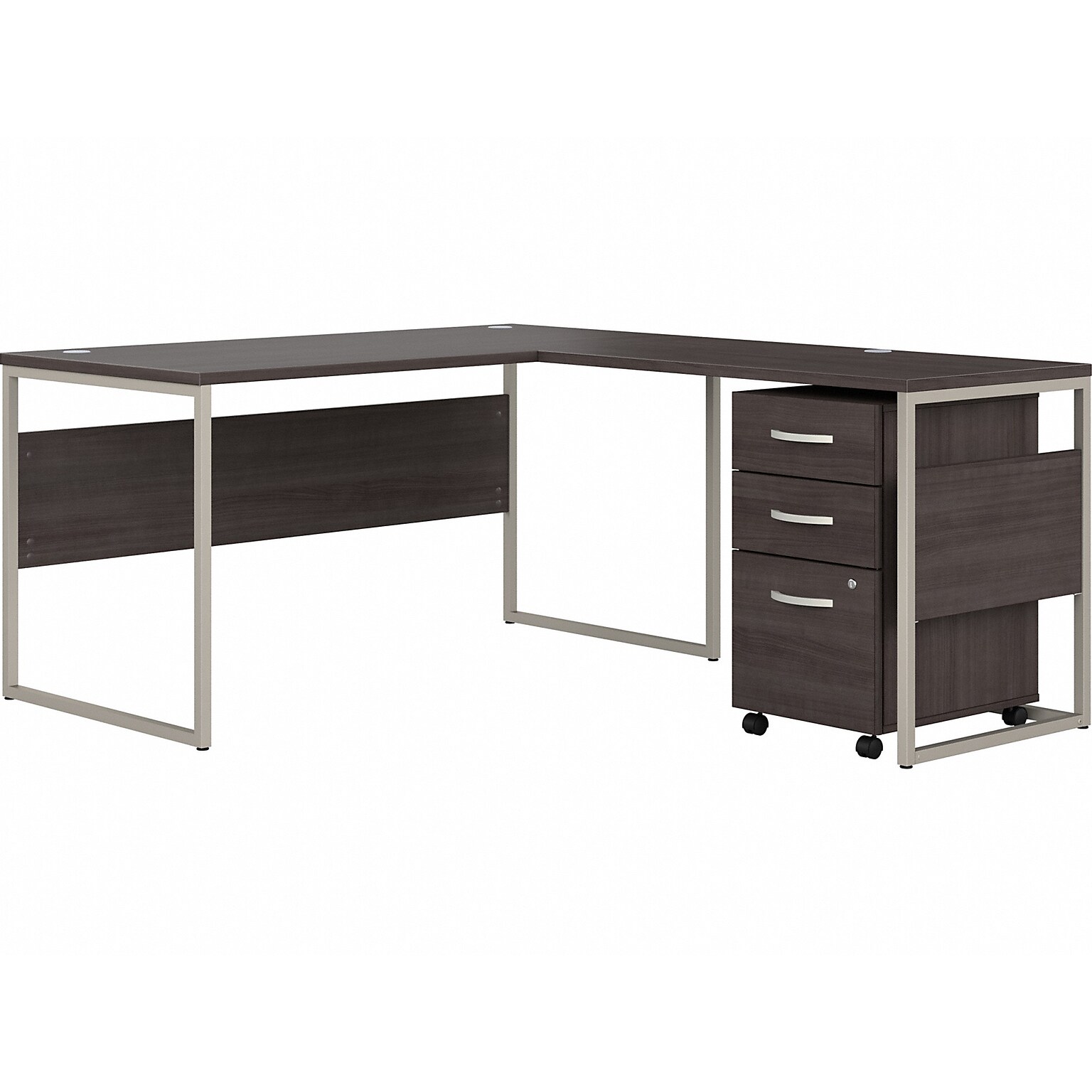 Bush Business Furniture Hybrid 60W L Shaped Table Desk with Mobile File Cabinet, Storm Gray (HYB029SGSU)