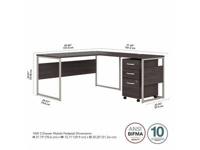Bush Business Furniture Hybrid 60"W L Shaped Table Desk with Mobile File Cabinet, Storm Gray (HYB029SGSU)