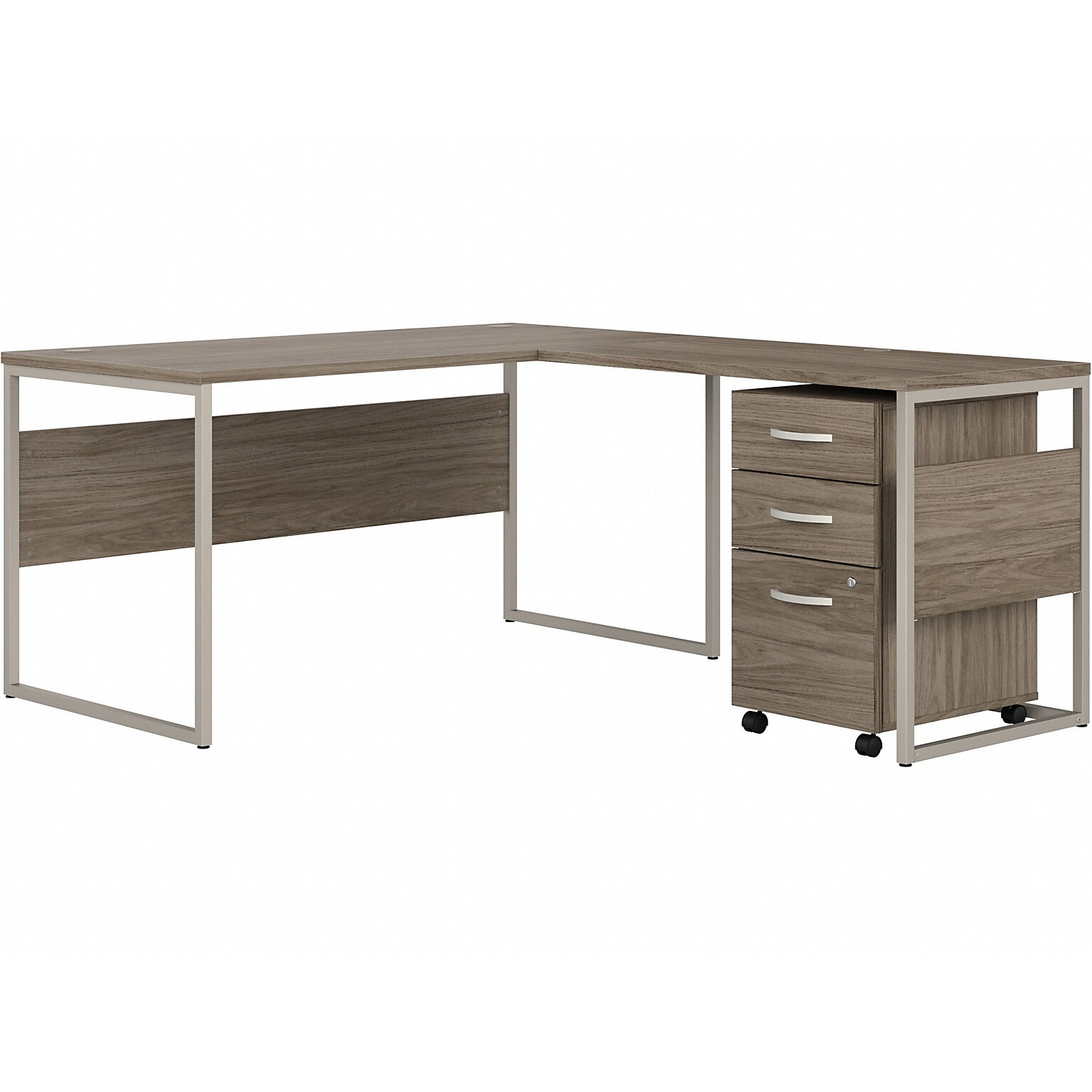Bush Business Furniture Hybrid 60W L Shaped Table Desk with Mobile File Cabinet, Modern Hickory (HYB029MHSU)