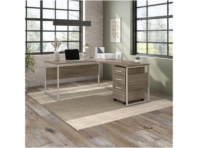 Bush Business Furniture Hybrid 60W L Shaped Table Desk with Mobile File Cabinet, Modern Hickory (HY