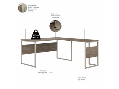 Bush Business Furniture Hybrid 60"W L Shaped Table Desk with Mobile File Cabinet, Modern Hickory (HYB029MHSU)