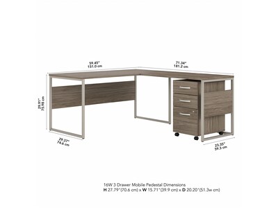 Bush Business Furniture Hybrid 60"W L Shaped Table Desk with Mobile File Cabinet, Modern Hickory (HYB029MHSU)