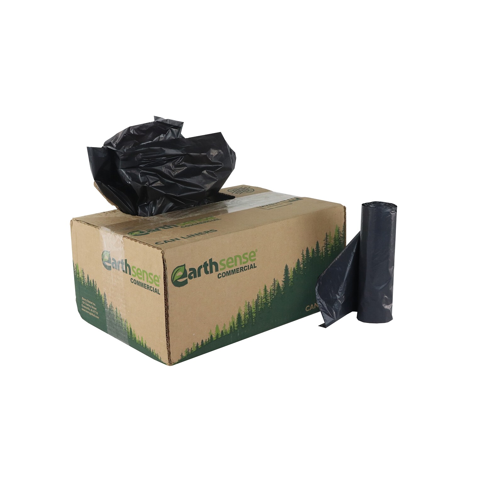 Earthsense 45 Gallon Industrial Trash Bag, 40 x 46, Low Density, 1.25 mil, Black, 100 Bags/Box (RNW4850-538959)