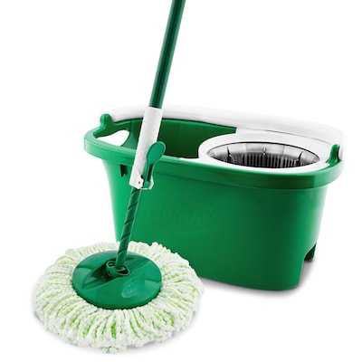Libman Microfiber Tornado Wet Spin Mop and Bucket Floor Cleaning System with 12 Refills, Green & White