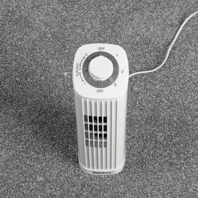 Optimus 14 3-Speed Oscillating Portable Ultra-Slim Desktop Tower Fan, White, (F-7348WH-F)