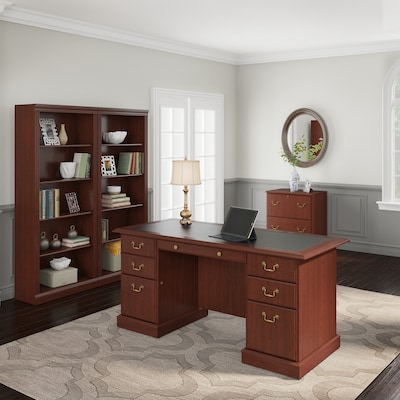 Bush Furniture Saratoga 66"W Executive Desk with Drawers, Harvest Cherry/Black (EX45666-03K)