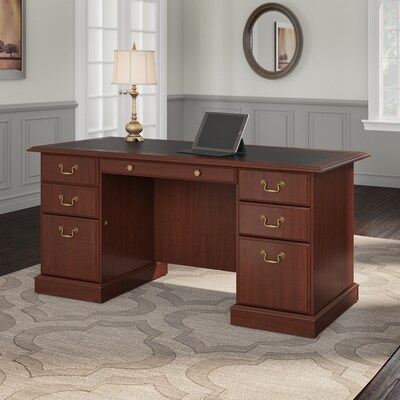 Bush Furniture Saratoga 66"W Executive Desk with Drawers, Harvest Cherry/Black (EX45666-03K)