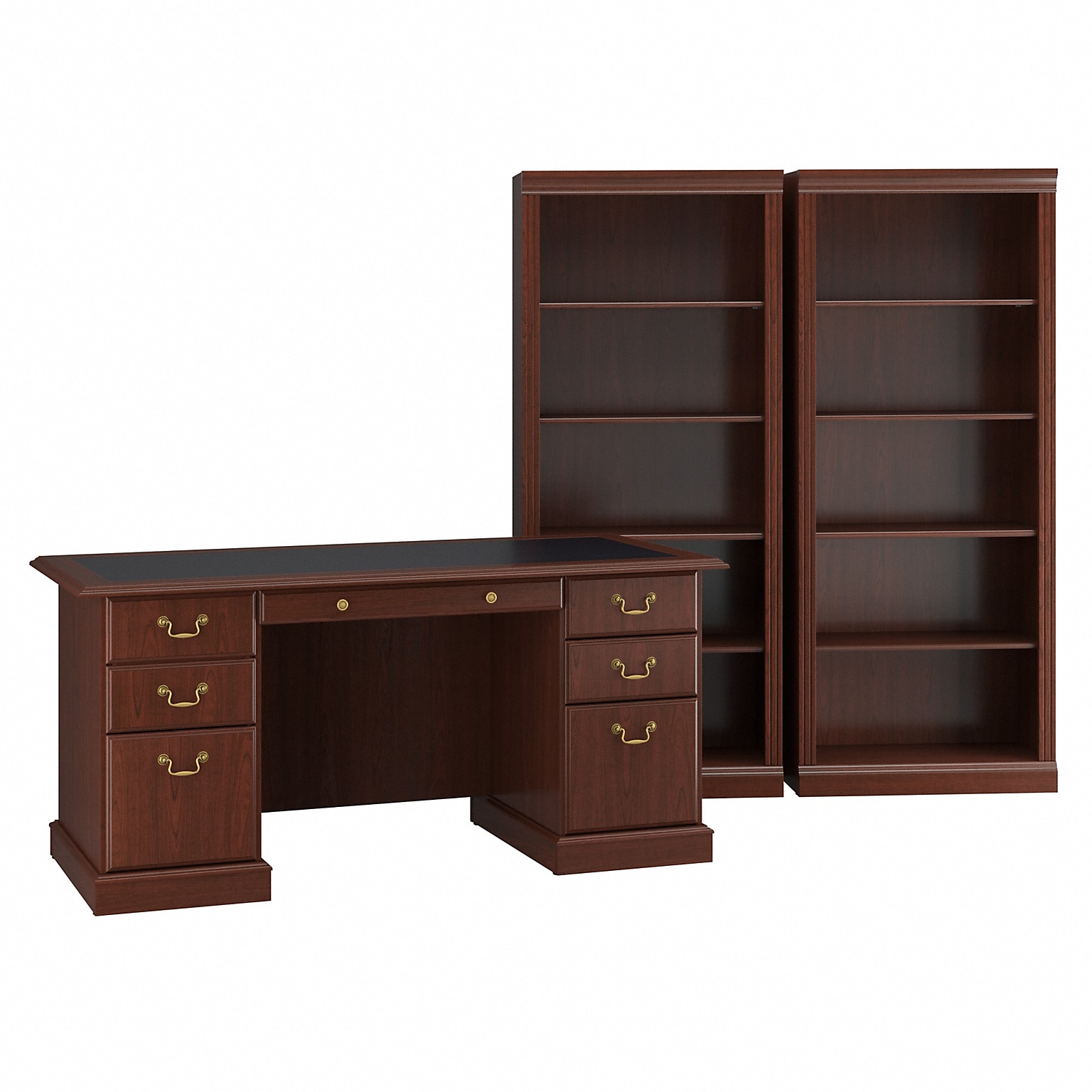 Bush Business Furniture Saratoga Desk with Bookcases, Harvest Cherry