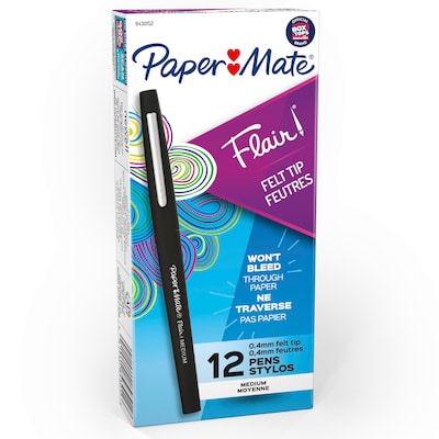 Paper Mate Flair Felt Pen, Medium Point, Red Ink, Dozen (8420152)