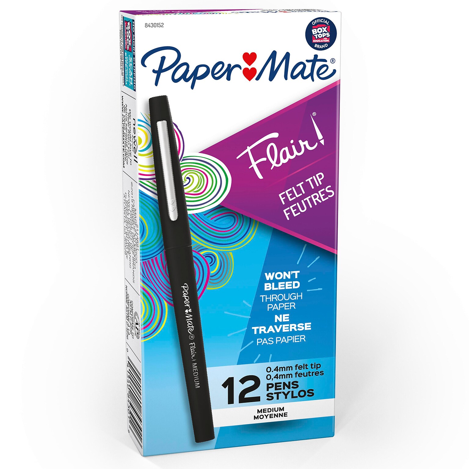 Paper Mate Flair Felt Pens, Medium Point, 0.7mm, Black Ink, Dozen (8430152)