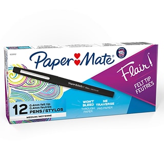 Paper Mate Flair Felt Pen, Medium Point, Black Ink, Dozen (8430152)