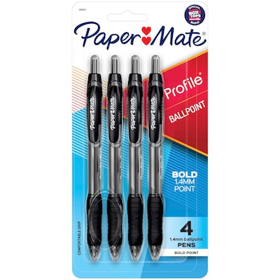 Paper Mate Profile Retractable Ballpoint Pen, Bold Point, Black Ink, 4/Pack (89471)