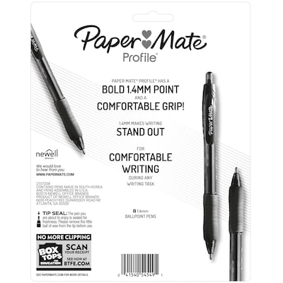 Paper Mate Profile Retractable Ballpoint Pen, Bold Point, Assorted Ink, 8/Pack (54549)