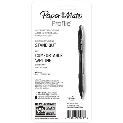 Paper Mate Profile Retractable Ballpoint Pen, Bold Point, Assorted Ink, 4/Pack (89473)