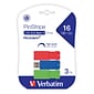 Verbatim PinStripe 16GB USB 3.2 Type A Flash Drive, Assorted Colors, 3/Pack (70386)