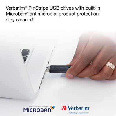 Verbatim PinStripe 16GB USB 3.2 Type A Flash Drive, Assorted Colors, 3/Pack (70386)