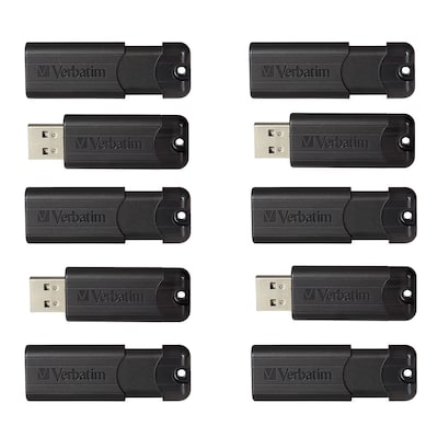 Verbatim PinStripe 32GB USB 3.2 Type-A Flash Drives, Black, 10/Pack (70902)