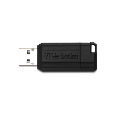 Verbatim PinStripe 64GB USB 2.0 Type A Flash Drive, Black, 10/Pack (70901)