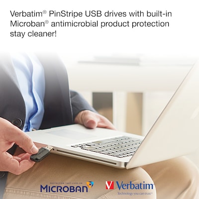 Verbatim PinStripe 64GB USB 2.0 Type A Flash Drive, Black, 10/Pack (70901)
