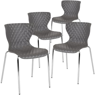 Flash Furniture Lowell Plastic Stack Chair, Gray, 4 Pack (4LF707CGRY)