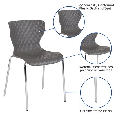 Flash Furniture Lowell Plastic Stack Chair, Gray, 4 Pack (4LF707CGRY)