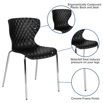 Flash Furniture Lowell Plastic Stack Chair, Black, 4 Pack (4LF707CBLK)