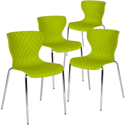 Flash Furniture Lowell Plastic Stack Chair, Green, 4 Pack (4LF707CCGRN)