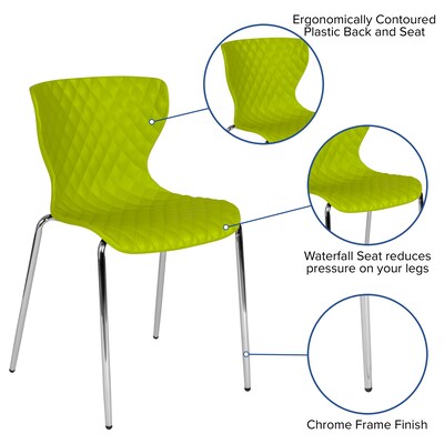 Flash Furniture Lowell Plastic Stack Chair, Green, 4 Pack (4LF707CCGRN)