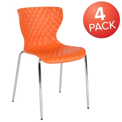 Flash Furniture Lowell Plastic Stack Chair, Orange, 4 Pack (4LF707CORNG)