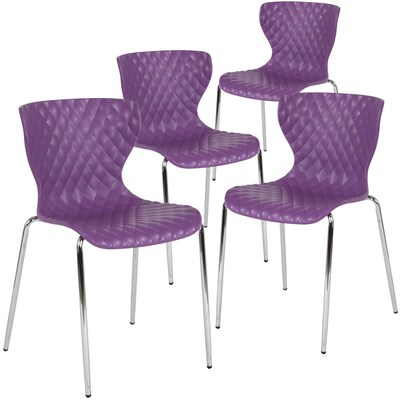 Flash Furniture Lowell Plastic Stack Chair, Purple, 4 Pack (4LF707CPUR)