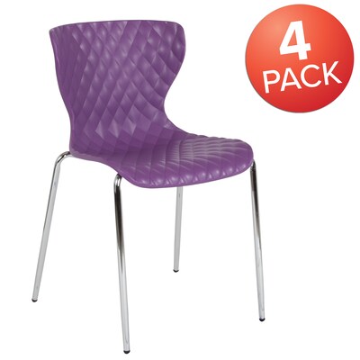 Flash Furniture Lowell Plastic Stack Chair, Purple, 4 Pack (4LF707CPUR)