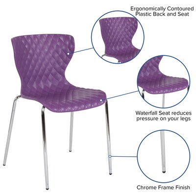 Flash Furniture Lowell Plastic Stack Chair, Purple, 4 Pack (4LF707CPUR)