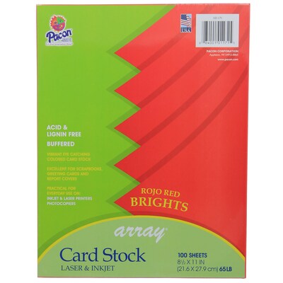 Pacon® Card Stock, 65 lb, 8.5 x 11, Rojo Red, 100 sheets (PAC101171)