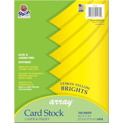 Pacon® Card Stock, 65 lb,  8.5 x 11, Lemon Yellow, 100 sheets (PAC101172)