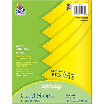 Pacon® Card Stock; 8.5 x 11, Lemon Yellow, 100 ct, (PAC101172)