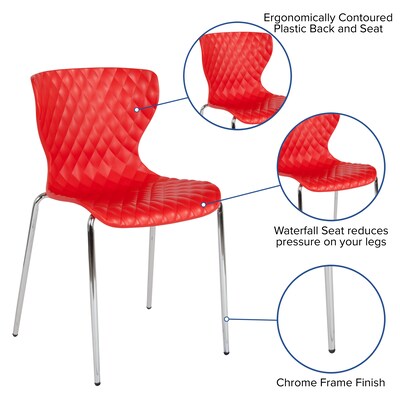 Flash Furniture Lowell Plastic Stack Chair, Red, 4 Pack (4LF707CRED)