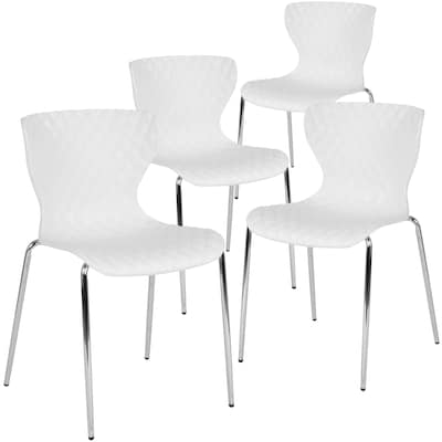 Flash Furniture Lowell Plastic Stack Chair, White, 4 Pack (4LF707CWH)