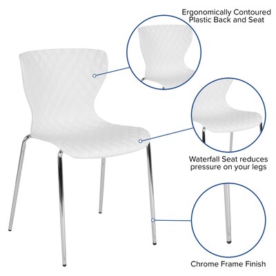 Flash Furniture Lowell Plastic Stack Chair, White, 4 Pack (4LF707CWH)