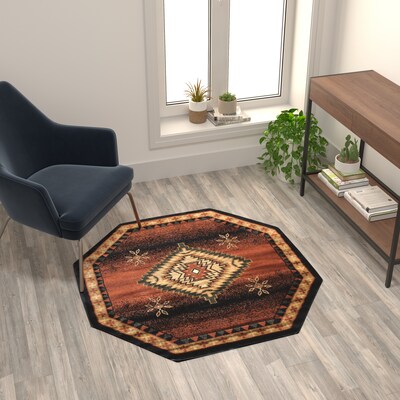 Flash Furniture Mirage Collection Olefin/Jute 48" x 48" Octogon Machine Made Rug, Brown (NRRGB35744BK)