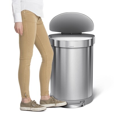 simplehuman Semi-Round Step Trash Can, Brushed Stainless Steel, 16 Gallon (CW2029)