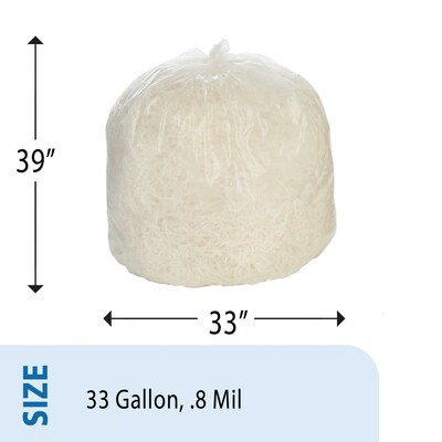 Envision 33 Gallon Trash Bags, Low Density, 0.8 Mil, 33 x 39, Clear, 250 Bags/Box (8105-01-517-1353)