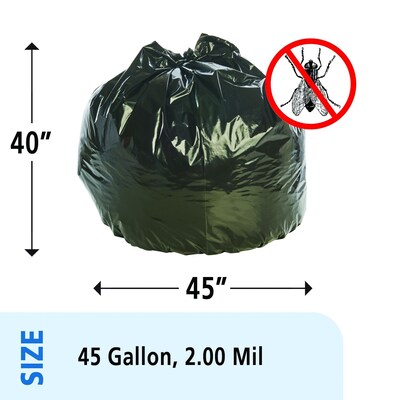 Stout Insect Repellent 45 Gallon Industrial Trash Bag, 45" x 33", Low Density, 2 mil, Black, 65 Bags/Box (STOP4045K20)