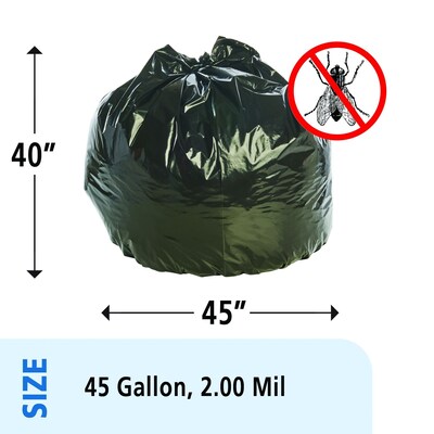 Stout Insect Repellent 45 Gallon Industrial Trash Bag, 45 x 33, Low Density, 2 mil, Black, 65 Bags