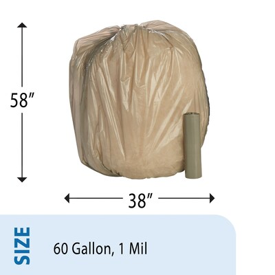 Envision 60 Gallon Trash Bags, Low Density, 1 Mil, 38 x 58, Gray, 10 Bags/Roll, 10 Rolls (L-385810-K