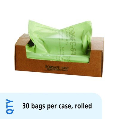 Stout EcoSafe-6400 64 Gallon Compostable Industrial Trash Bag, 48" x 60", Low Density, 0.85 mil, Green, 30 Bags/Box