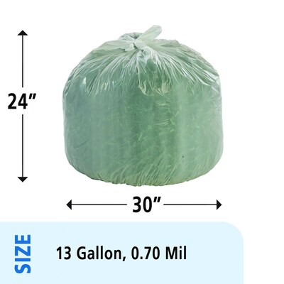 Stout Controlled Life Cycle 13 Gallon Compostable Industrial Trash Bag, 24" x 30", Low Density, White, 120 Bags/Box, 3 Rolls